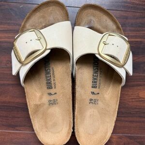 Birkenstock Women's Madrid Big Buckle  Cream Sandals,  size 39, 8-8.5
